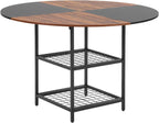 EROMMY Round Dining Table for 4, Wood Kitchen Table with Storage Shelves, Farmhouse Dinner Table for Home Dining Room Kitchen Living Room, Black Rustic Brown(Only Table)