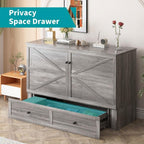 BALUS Full Size Murphy Bed, Cabinet Bed with Tri Fold Mattress, Space Saving Guest Beds, USB Charging Station & Large Storage Drawer for Bedroom/Living Room/Guest, Dark Grey