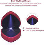 Luxury LED Lighted Ring Box - Heart Shaped Elegant Red Ring Case for Wedding Rings, Perfect for Engagement, Proposal, Anniversary, Ceremony, and Gift Giving