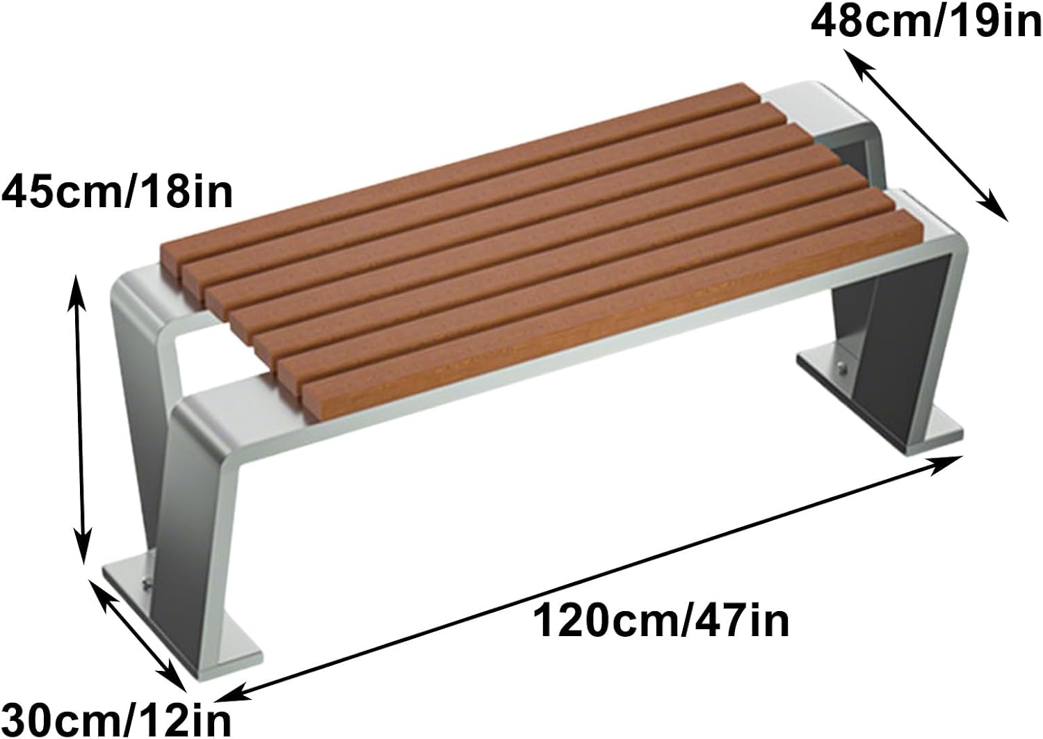Stainless Steel Outdoor Bench, Two Person Patio Bench, Easy to Fix on the Ground, 1500lbs, Suitable for Parks, Gardens, Lawns, and Playgrounds(120x48x45cm/47x19x18in)