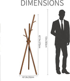 VICITON Wooden Coat Rack, Tripod Coat Tree Freestanding with 3 Hooks for Clothes, Hats and Handbags, Coat Hanger Stand for Bedroom, Living Room, Entryway (Dark)