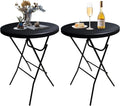 32in Cocktail Table, Folding Round High Top Indoor Outdoor Use, Foldable Bar Height Table for Parties and Commercial Events (Black, 2 Pcs)