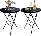 32in Cocktail Table, Folding Round High Top Indoor Outdoor Use, Foldable Bar Height Table for Parties and Commercial Events (Black, 2 Pcs)