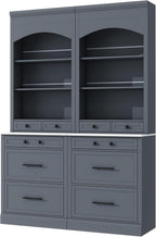 Merax Modern 83.7inch Freestanding Kitchen Hutch with Faux Marble Top, Kitchen Pantry with 5 Storage Drawers and Adjustable Shelf, Set of 2, Gray