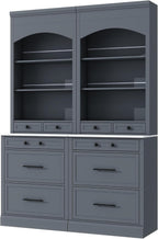 Modern 83.7inch High Kitchen Pantry, Freestanding Tall Kitchen Hutch with Faux Marble Top, Cupboard Cabinet with 5 Storage Drawers and Adjustable Shelf, Set of 2, Gray