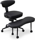 Ergonomic Cross-Legged Office Chair – Adjustable Height, Enhanced Lumbar Support, 360° Swivel, Wide Meditation & Yoga Kneeling Seat, Sturdy Steel Base, Wheels – PU Leather Black