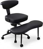Ergonomic Cross-Legged Office Chair – Adjustable Height, Enhanced Lumbar Support, 360° Swivel, Wide Meditation & Yoga Kneeling Seat, Sturdy Steel Base, Wheels – PU Leather Black