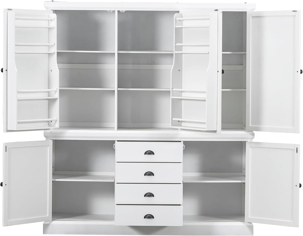 Freestanding Kitchen Pantry Organizers with Drawers, Wooden Cupboard with Door Shelves and Adjustable Shelves for Dining Room, Kitchen (White)