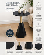 Round Wood Side Table, Coffee Nightstand Cocktail Drink Modern Accent Circle End Table, Wood Pedestal Base for Living Room, Bedroom, Small Spaces, Offices, Black