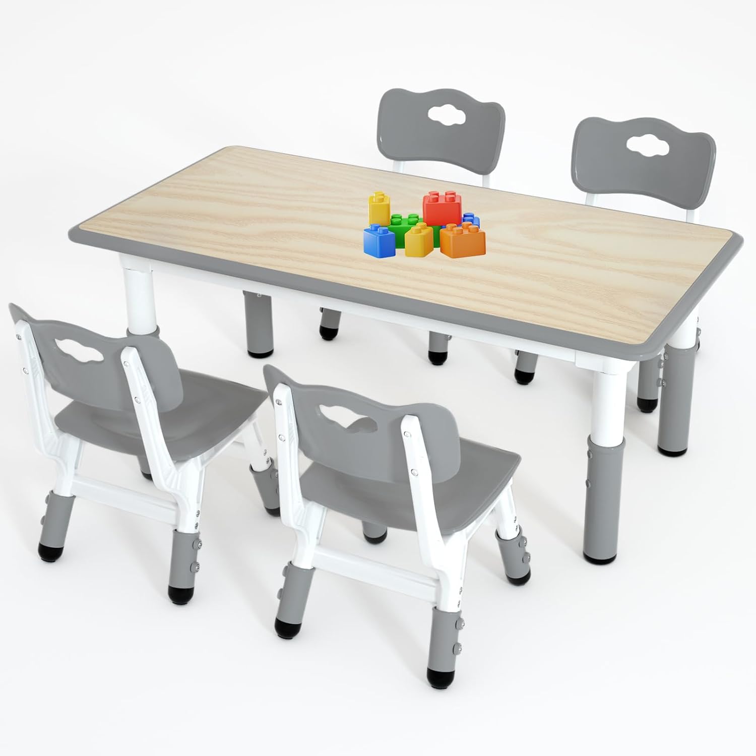 LulliSpace Kids Study Table and 4 Chairs Set,Height Adjustable Table and Chairs for Children and Toddlers,47.2"X23.6"Graffiti Desktop,Suitable for Daycare,Classrooms, Home