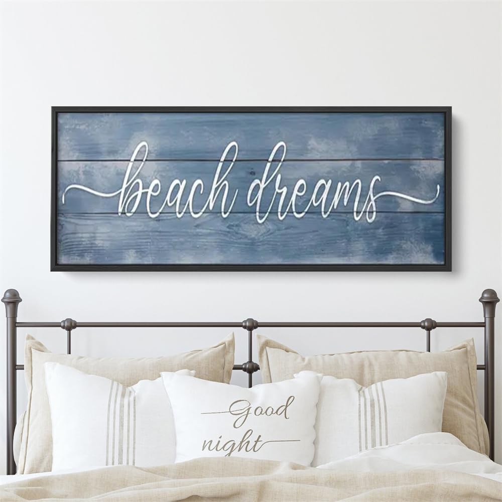 NATVVA Beach Dreams Sign Canvas Art Prints Painting Vintage Housewarming Picture Artwork Home Bedroom Farmhouse Rustic Beach House Decoration No Frame