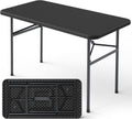4ft Folding Table with Foldable Steel Legs, Heavy Duty Plastic Foldable Table, Metal Frame, Support up to 400 lb, Portable for Banquet, Craft, Party, Indoor & Outdoor Use, Black