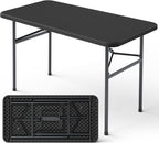 4ft Folding Table with Foldable Steel Legs, Heavy Duty Plastic Foldable Table, Metal Frame, Support up to 400 lb, Portable for Banquet, Craft, Party, Indoor & Outdoor Use, Black