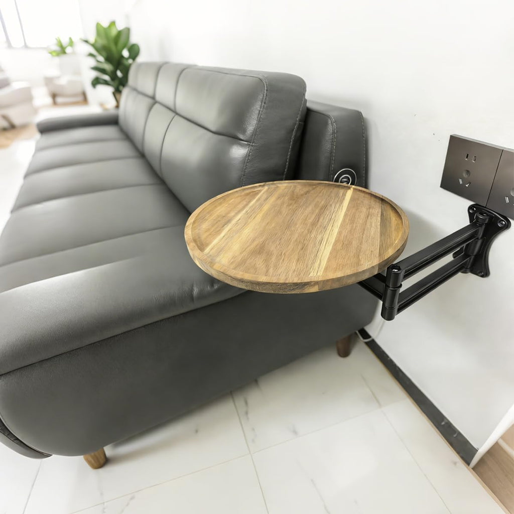 Retractable Wall Mount Folding Table, Adjustable Wall Mounted Coffee Table, Balcony Coffee Table, 13.78 Inch Round Wooden Tabletop, Acacia Brown, Adjustable Angle, Space-Saving Design (black, large)