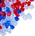 PMLAND Clear Fake Ice Rocks – 550Pcs Large Acrylic Gems Crushed Plastic Diamonds, Red White Blue (3Lbs/2.25 Quarts) – Bulk Vase Filler for Centerpieces Patriotic Theme Décor Aquarium Table Scatter