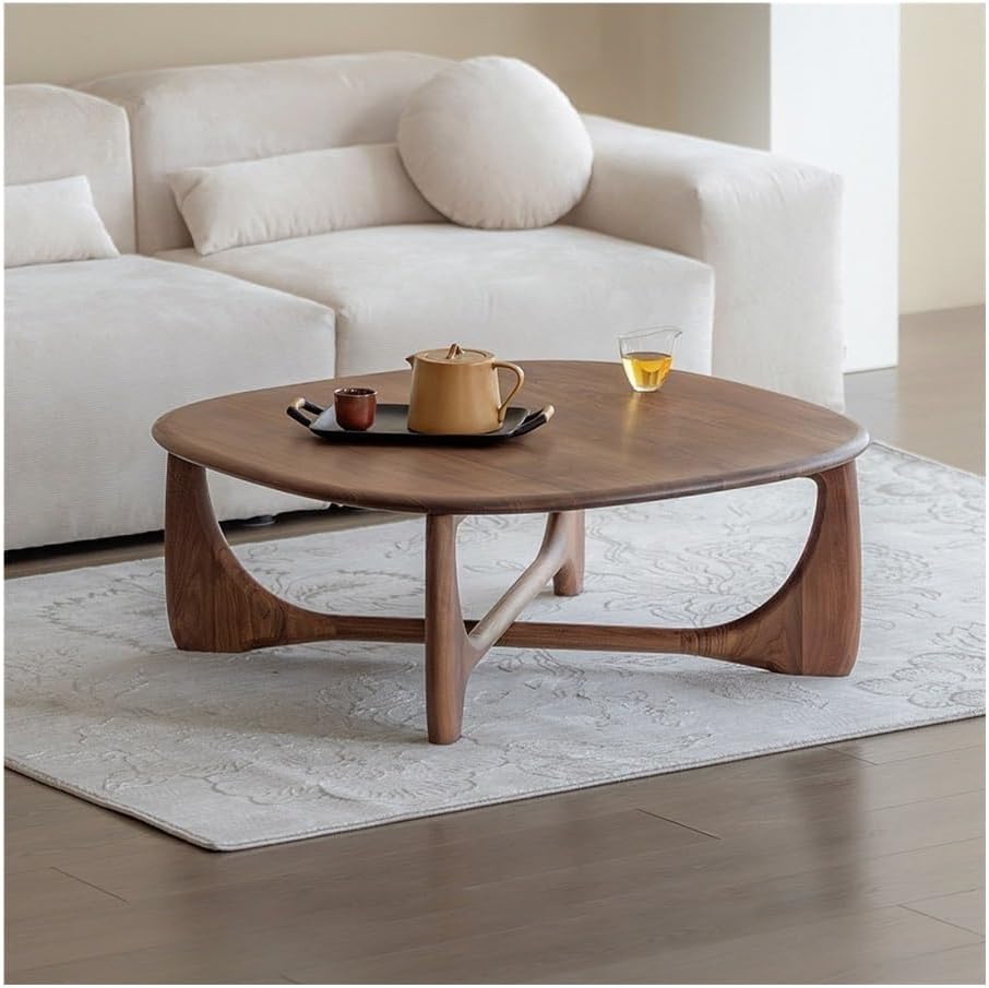 Wood Coffee Table Mid-Century Organic Curve Design Living Room Center Small Side Table(Large)