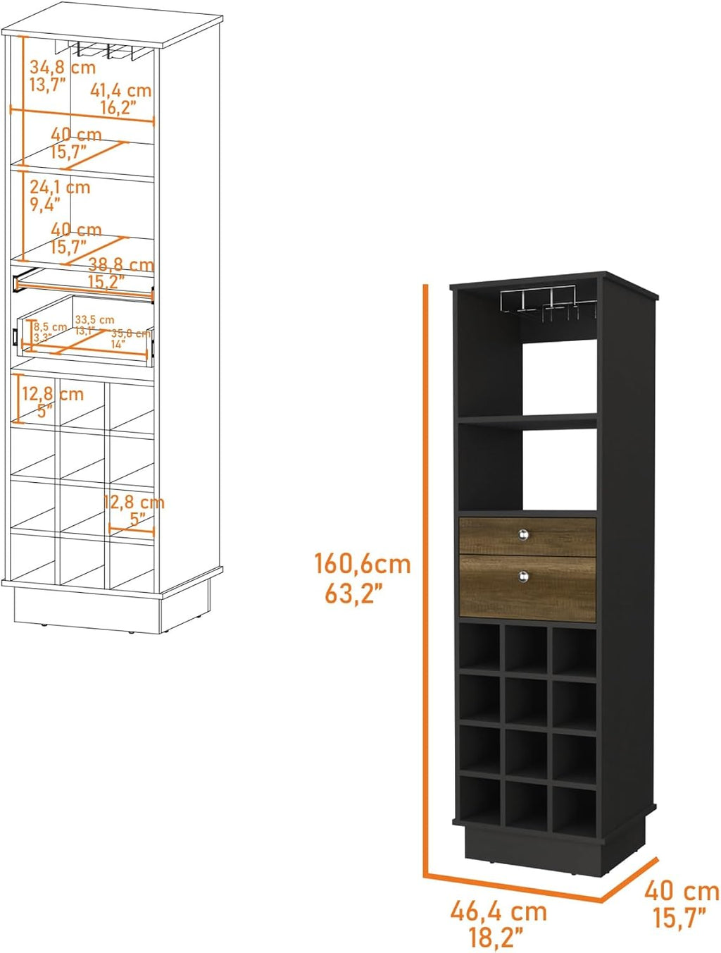 Wine Cabinet with 2-Drawer Storage, 1-Shelf Pantry Sideboard Locker for Kitchen Living Room,for Kitchen Home