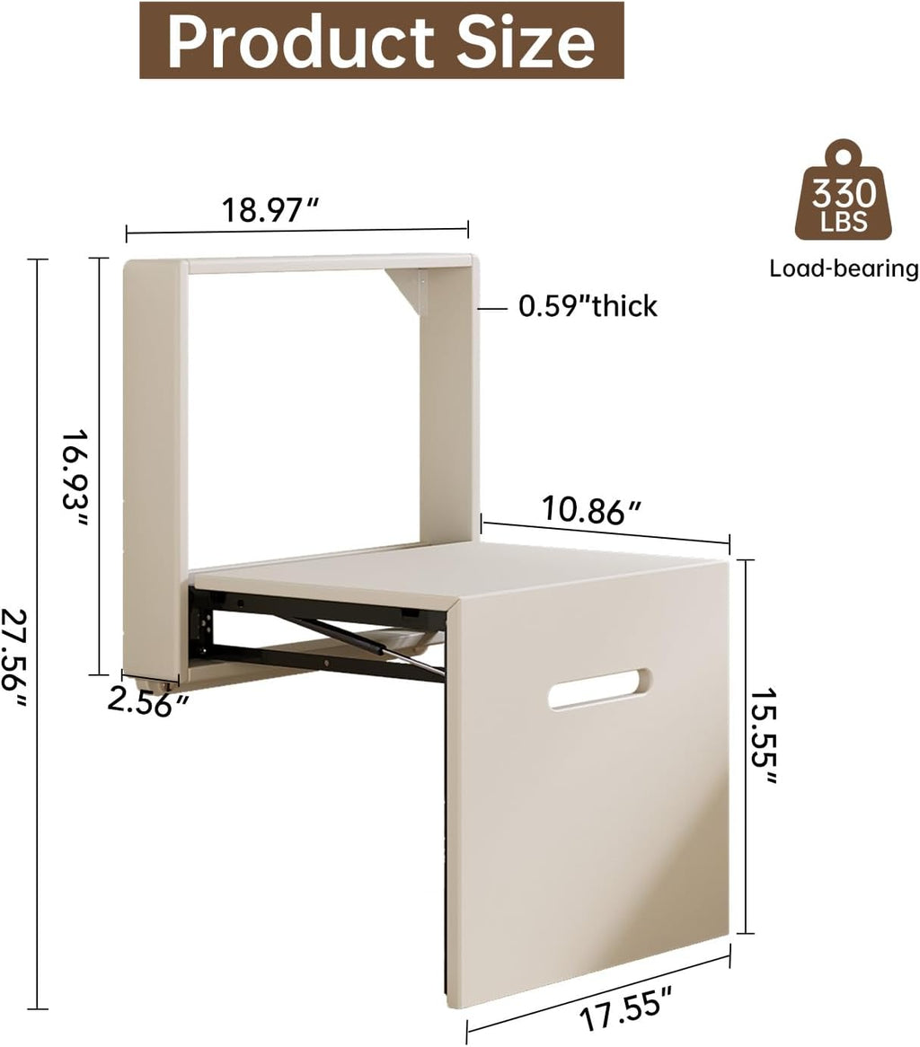 Miuuod 17.55“W Wall Mounted Folding Chair Solid Step Stools,Shoe Changing Stool,Door Shoe Footstool,Folding Hang Balcony Living Stool,Space Saving Hidden Wall Stools,Entryway Seat,Tea White