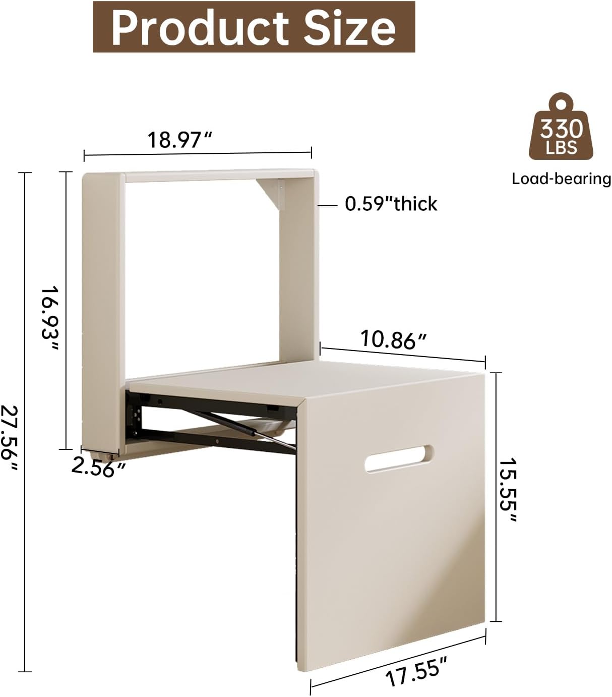 Miuuod 17.55“W Wall Mounted Folding Chair Solid Step Stools,Shoe Changing Stool,Door Shoe Footstool,Folding Hang Balcony Living Stool,Space Saving Hidden Wall Stools,Entryway Seat,Tea White