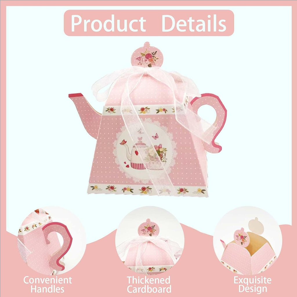 GRSECPO 12 Pack Floral Tea Party Favor Boxes, Vintage Teapot Gift Bags | Teapot design with floral patterns in 4 colors. 3.3x3.3x4.1". Pack of 12 favor boxes for candy cookies wedding bridal shower