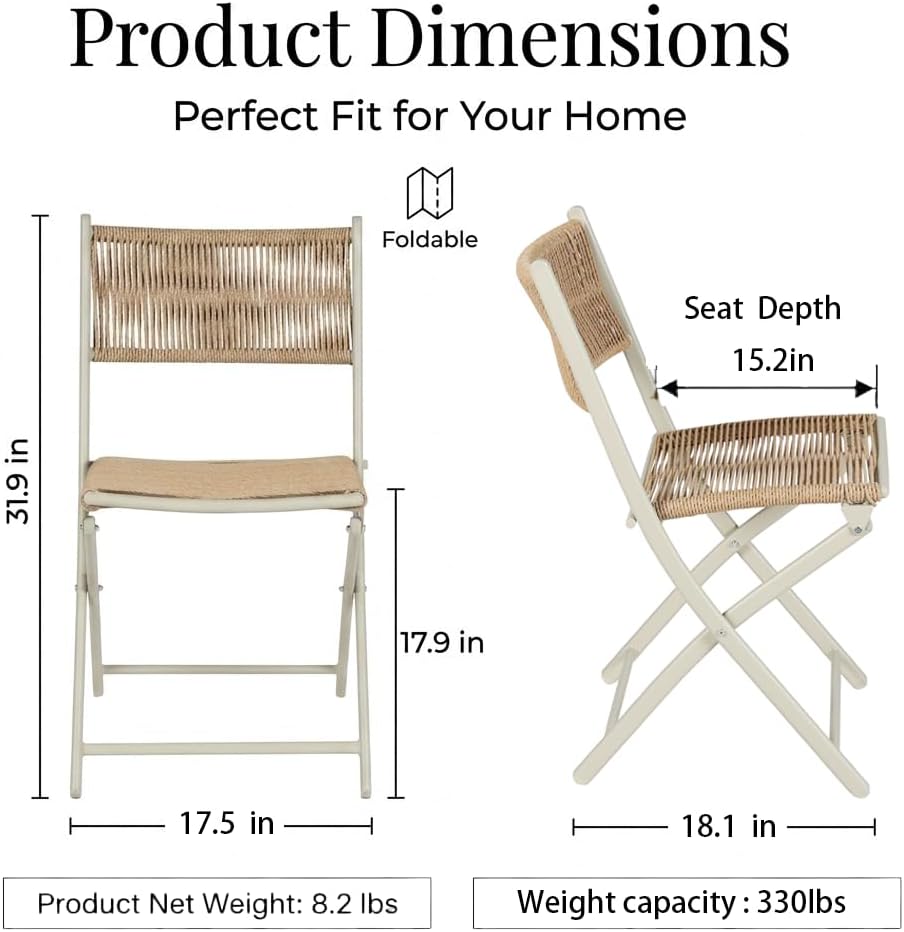 All-Weather Wicker Folding Outdoor Chairs, Rattan Chair Set of 2,Wicker Folding Outdoor Chairs for Garden, Balcony, Patio, Lawn and Indoor Use
