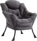 MBOOYOME Lazy Chair, Modern Accent Chair with Armrests, Side Pocket & Metal Frame, Comfy Leisure Chair for Living Room, Bedroom, Dorm & Office, Dark Grey