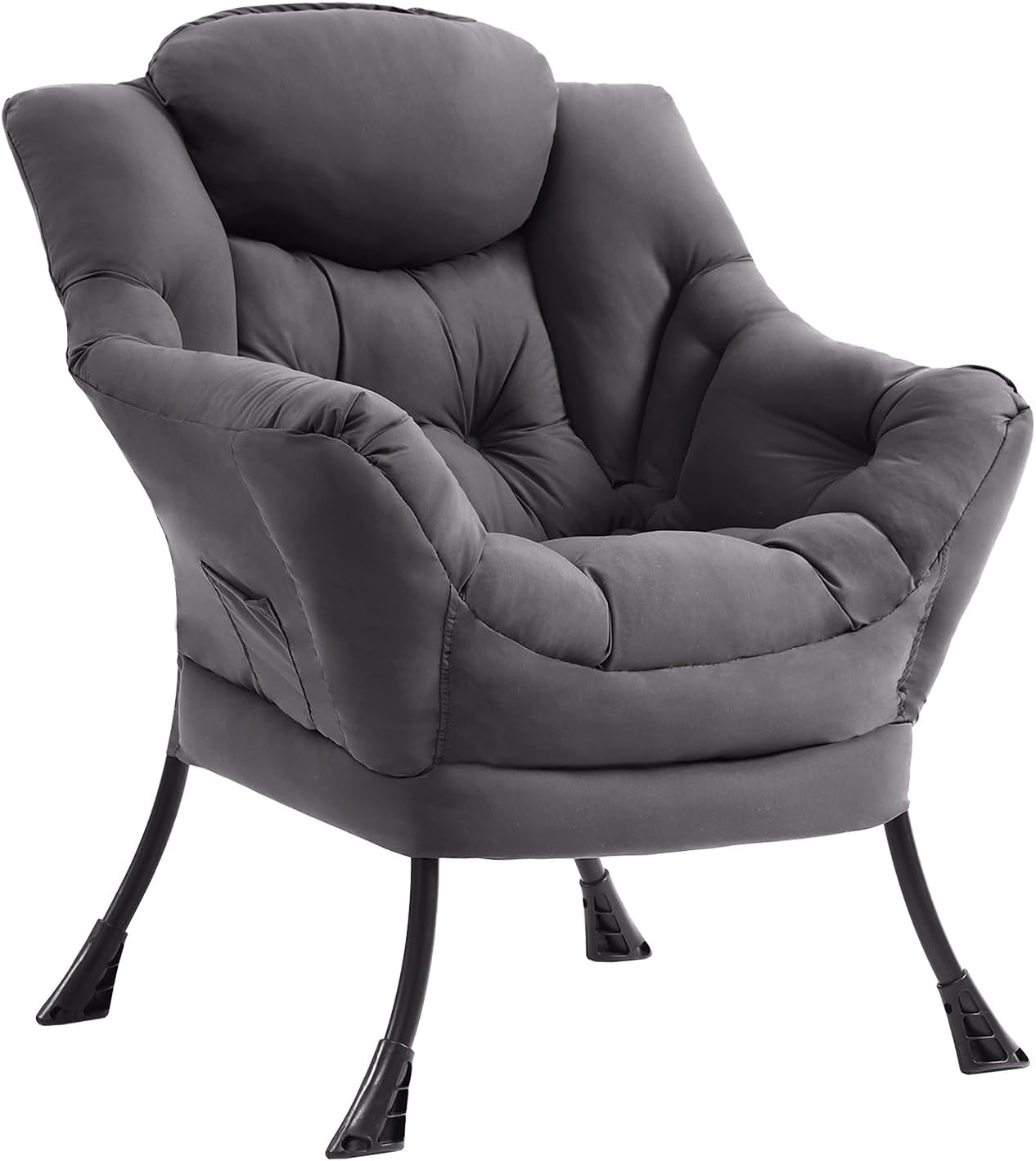MBOOYOME Lazy Chair, Modern Accent Chair with Armrests, Side Pocket & Metal Frame, Comfy Leisure Chair for Living Room, Bedroom, Dorm & Office, Dark Grey