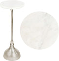 JONATHAN Y Ava Marble Top Drink Table with Hammered Nickel Pedestal, 23.75" Tall Round Martini Side Table for Small Spaces, Contemporary Metal Accent Cocktail Stand for Living Room END4001B