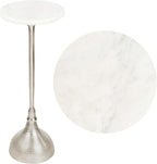 JONATHAN Y Ava Marble Top Drink Table with Hammered Nickel Pedestal, 23.75" Tall Round Martini Side Table for Small Spaces, Contemporary Metal Accent Cocktail Stand for Living Room END4001B