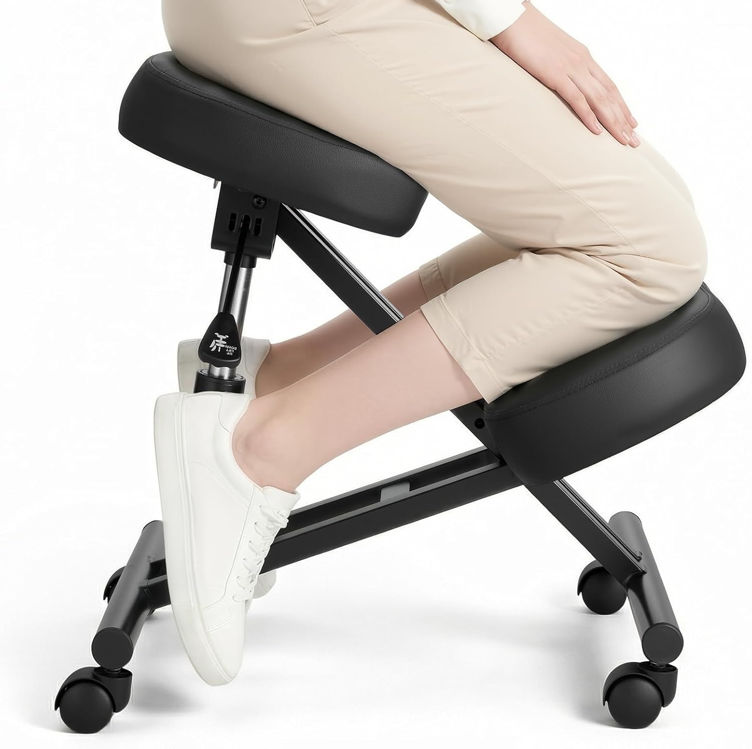 VEVOR Ergonomic Kneeling Chair with Wheels, Mobile X-Shaped Posture Knee Chair with Adjustable Height & Thick Foam Cushions, Natural Relief for Neck or Back Pain for Home, Office or Meditation, Black