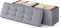 SONGMICS HOME Storage Ottoman, Removable Lid, Foldable Foot Stool, PU Leather, for Entryway, Living Room, Bedroom, 15.2 x 43.2 x 15.2 Inches, Light Gray