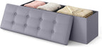 SONGMICS HOME Storage Ottoman, Removable Lid, Foldable Foot Stool, PU Leather, for Entryway, Living Room, Bedroom, 15.2 x 43.2 x 15.2 Inches, Light Gray