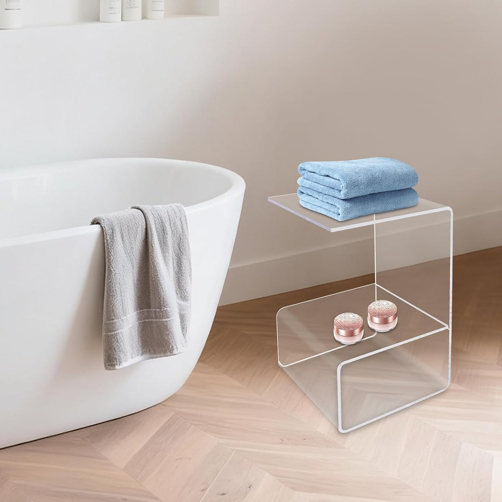 Modern Acrylic Side Table, 3-Tier End Table for Small Spaces, Clear Bedside Tables with 22lbs Capacity for Living Room, Bedroom, Bathroom, Apartment