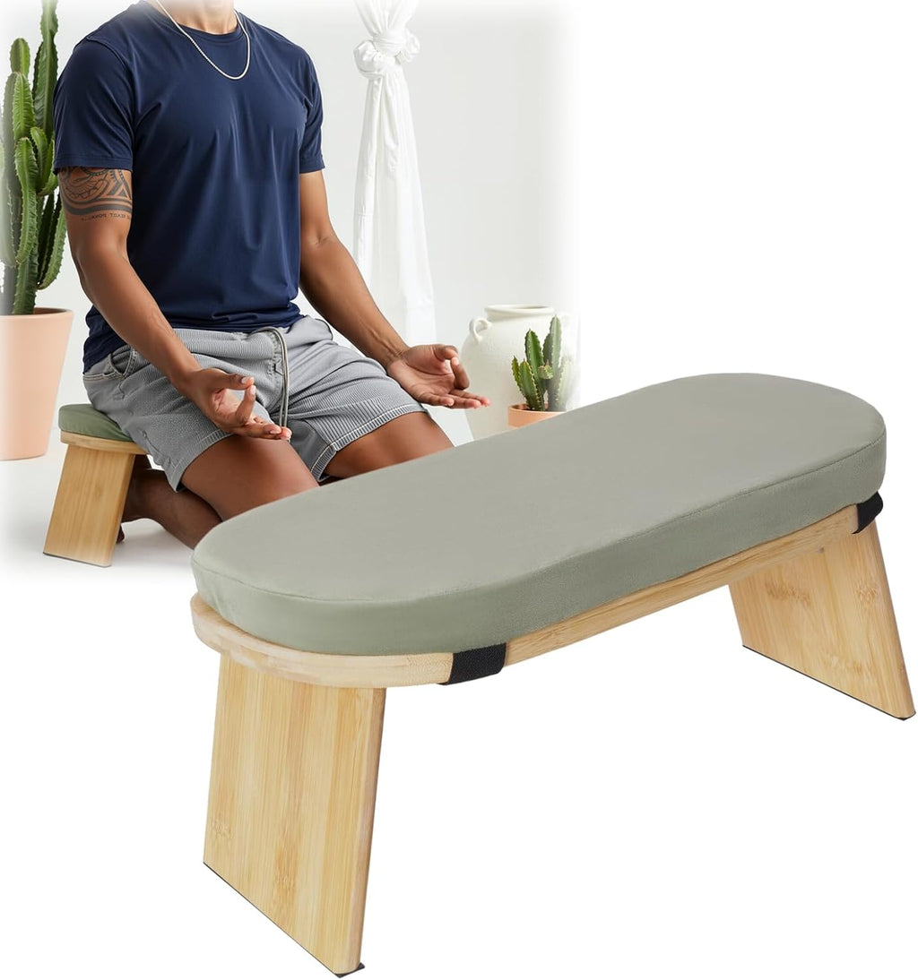 Meditation Bench Foldable Ergonomic Kneeling Meditation Stool with Velvet Sponge Cushion, 5° Forward Tilt for The Perfect Posture Yoga, Prayer Bench