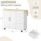 Mobile Kitchen Island on Wheels, Rolling Storage Cart with Drawers, White | 40" Rolling Kitchen Cart , Portable Utility Cart with Locking Casters, for Small Kitchens & Dining Rooms