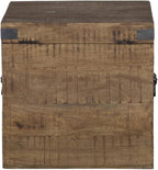 Kosas Home Livingston 18" Square Solid Mango Wood & Iron Trunk in Natural Brown