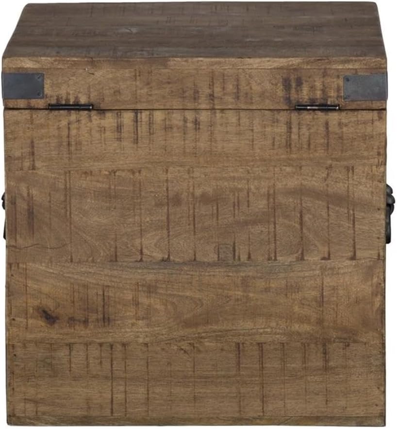 Kosas Home Livingston 18" Square Solid Mango Wood & Iron Trunk in Natural Brown