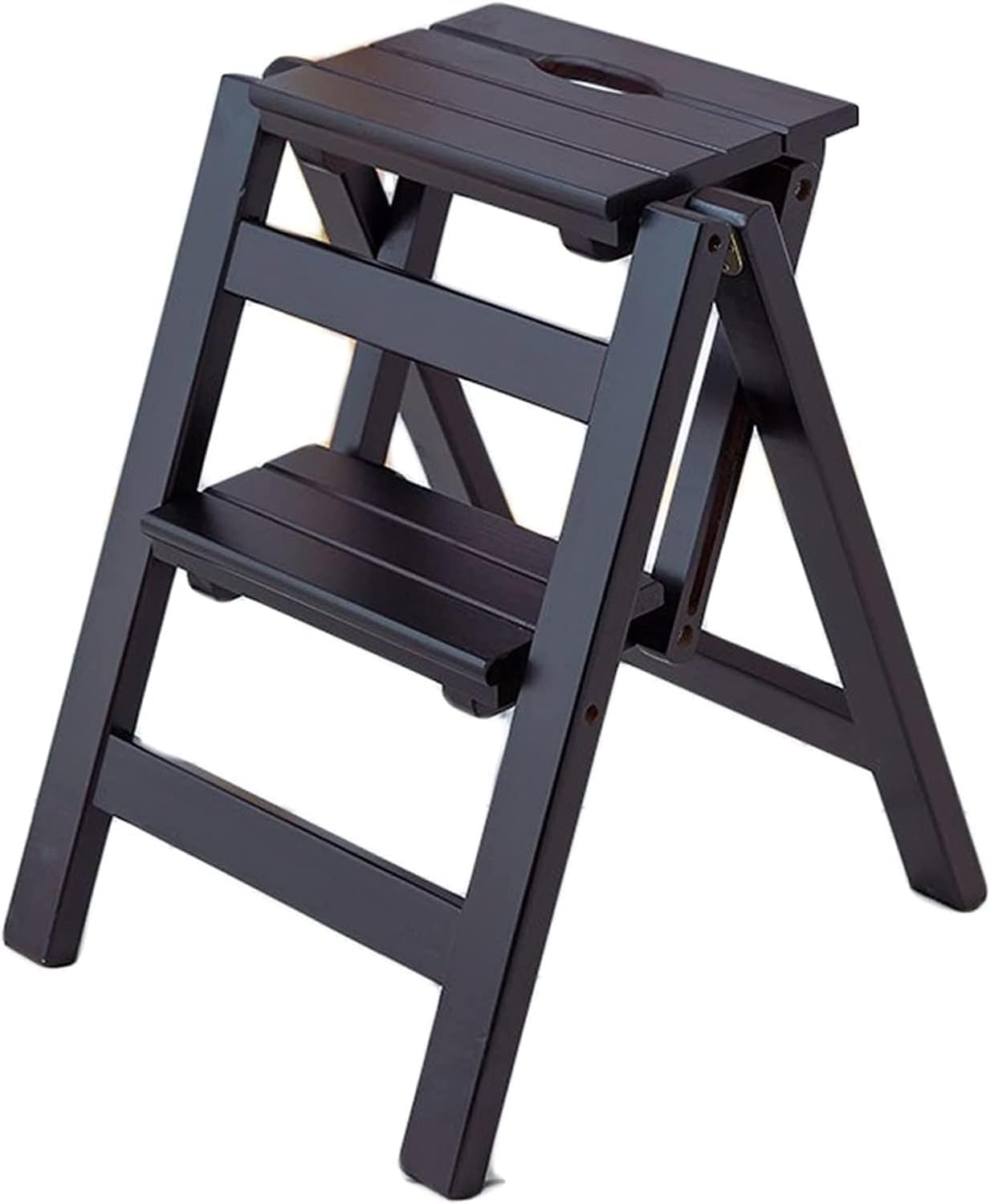 Portable Wooden Folding Step Ladder with 2 Steps Nonslip Compact and Safe Stool Chair for Household Use