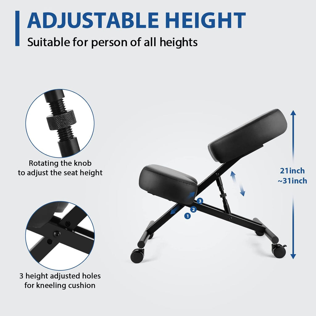 Ergonomic Kneeling Chair, Meditation Chair with Height Adjustable and Cushion for Home and Office, Posture Office Stool with an Angled Seat and Casters