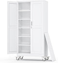 Metal Garage Storage Cabinets and storage system, 74”Tall Rolling utility cabinet with Wheels, Lock, 5 Adjustable Shelves, Heavy Duty Steel Tool Locker for Home Office, Utility Room, Gym,White