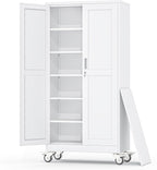 Metal Garage Storage Cabinets and storage system, 74”Tall Rolling utility cabinet with Wheels, Lock, 5 Adjustable Shelves, Heavy Duty Steel Tool Locker for Home Office, Utility Room, Gym,White