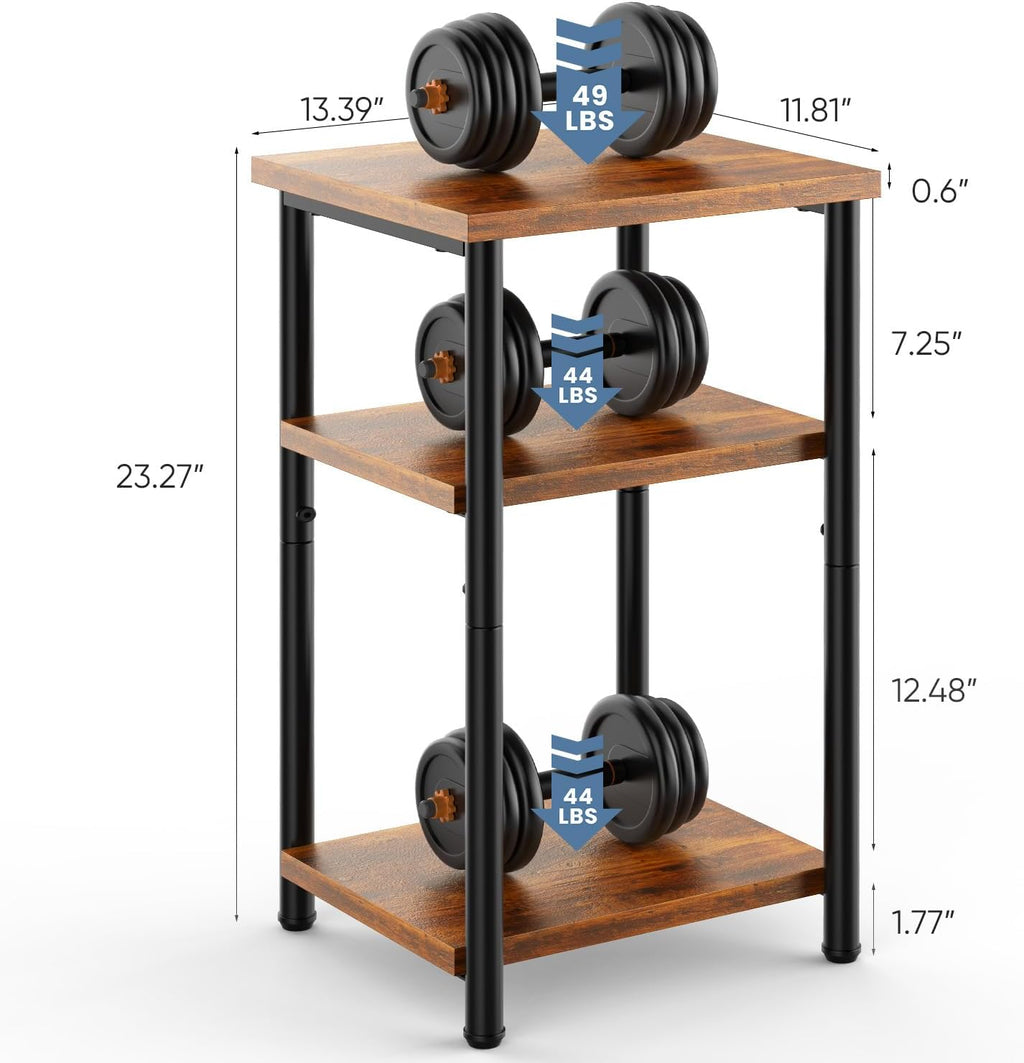 OLIXIS End Tables Set of 2, Small Side Table for Small Spaces, 3 Tier Tall Bedside Table with Open Shelf and Adjustable Feet for Living Room, Bedroom, Office, Dorm, Apartment, Brown