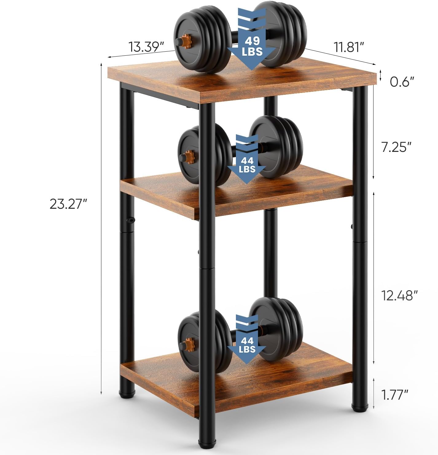 OLIXIS End Tables Set of 2, Small Side Table for Small Spaces, 3 Tier Tall Bedside Table with Open Shelf and Adjustable Feet for Living Room, Bedroom, Office, Dorm, Apartment, Brown