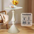 Round Side Table, Vintage Metal Drink Small Side Table, Weighted Base Sofa Side Tables for Living Room Bedroom Corner Small Space (Beige)