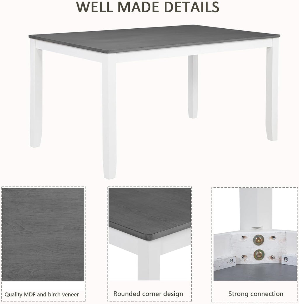 Bellemave 6-Piece Dining Table Set for 6 Rectangular Kitchen Table Set with 4 Dining Chairs and Bench, 6 Person Dining Room Set for Kitchen, Dining Room (White+Gray)