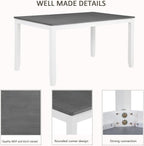 Bellemave 6-Piece Dining Table Set for 6 Rectangular Kitchen Table Set with 4 Dining Chairs and Bench, 6 Person Dining Room Set for Kitchen, Dining Room (White+Gray)