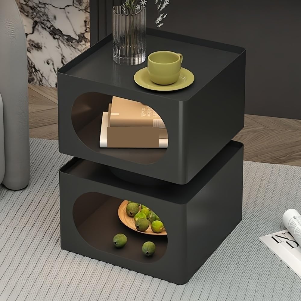 Modern Metal Square Nightstand 2-Tier Open Storage Small Bedside Table Sofa End Table for Living Room & Office Heavy Duty