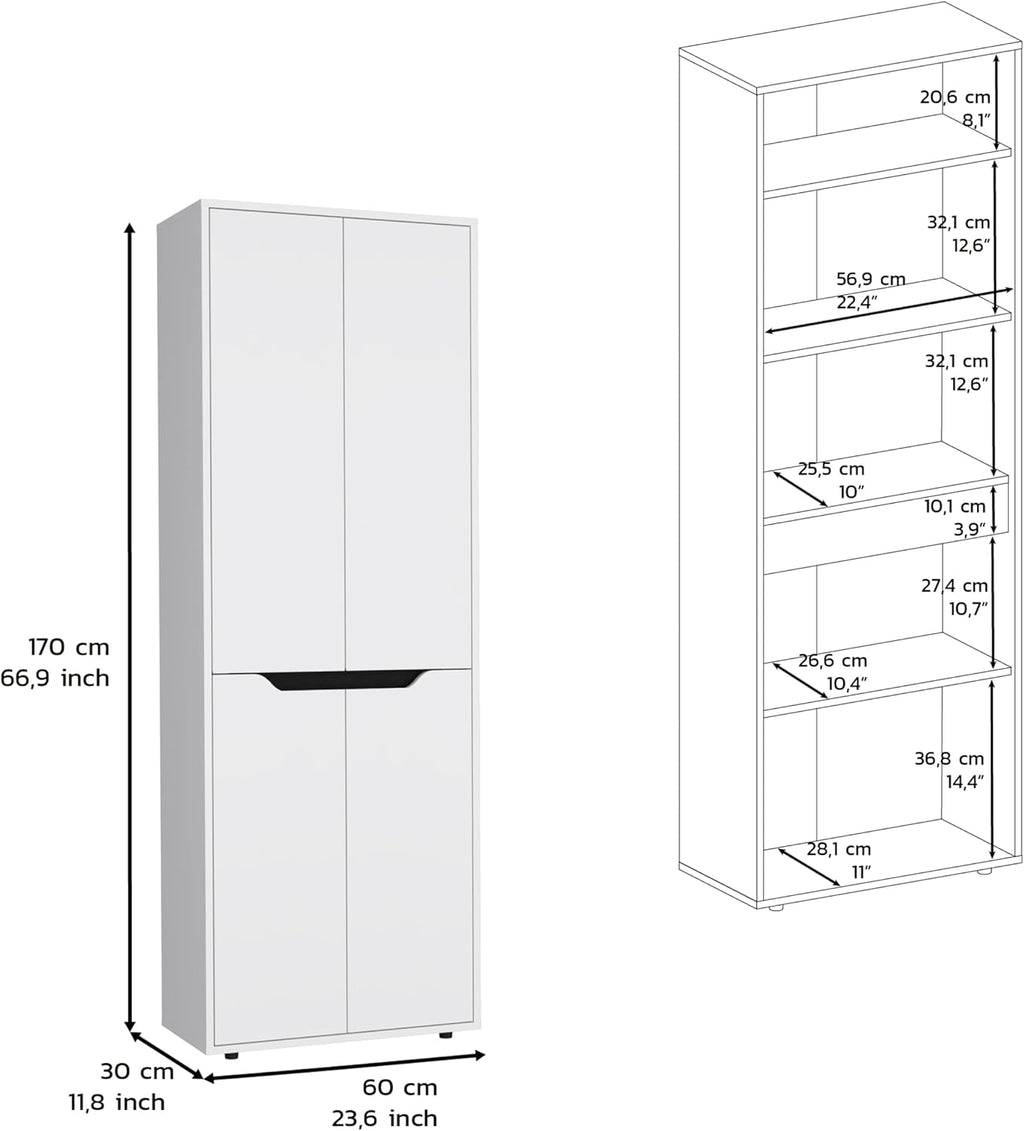 4-Door Kitchen Pantry Organizer Cabinet, Wooden Cupboard Credenza Bufffet Serving with Storage Shelves, Freestanding Hutch for Kitchen, Dining Room,White