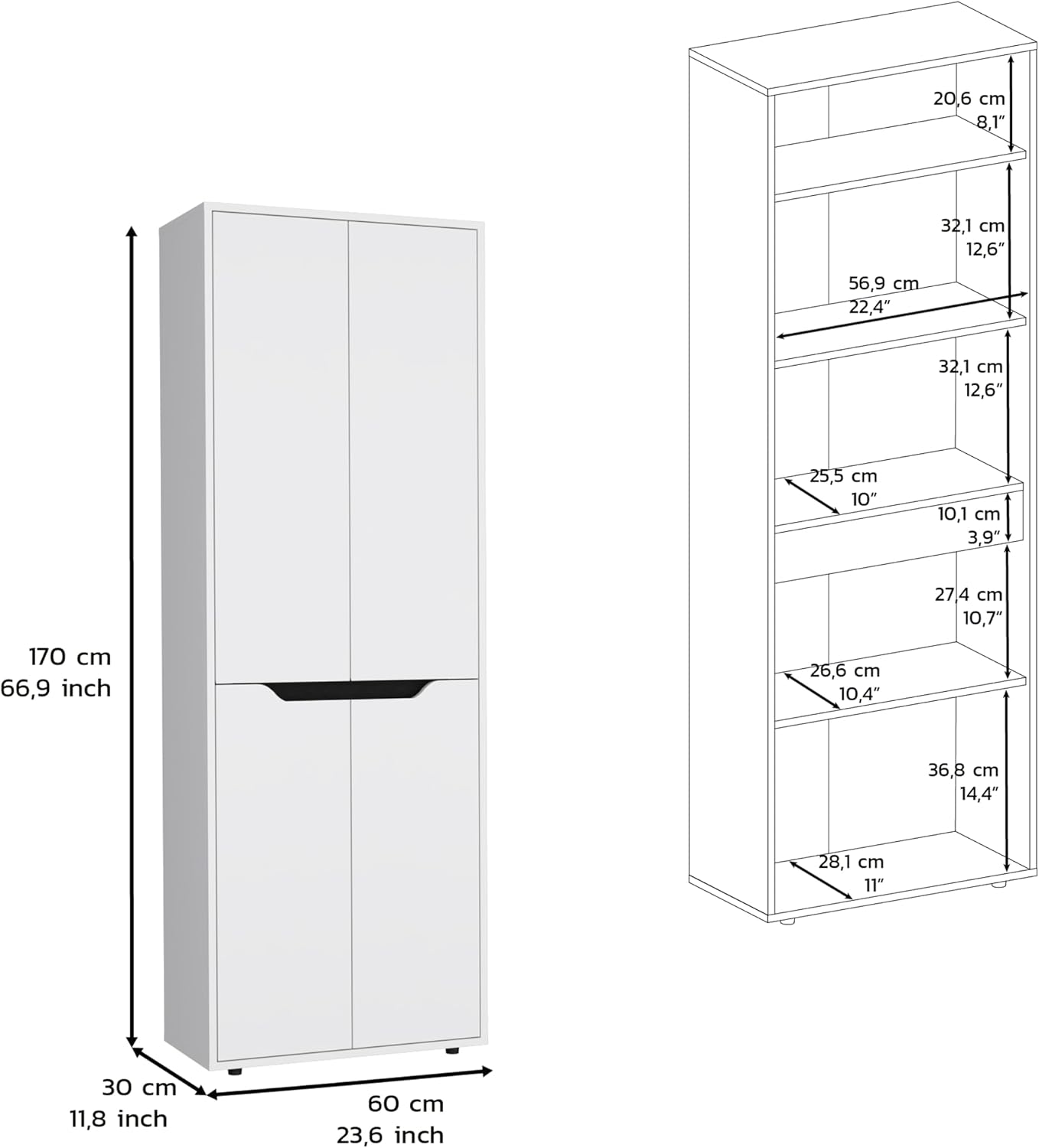 4-Door Kitchen Pantry Organizer Cabinet, Wooden Cupboard Credenza Bufffet Serving with Storage Shelves, Freestanding Hutch for Kitchen, Dining Room,White