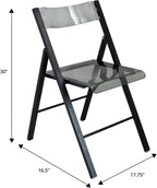 LeisureMod Transparent Acrylic Folding Chair Black Frame, Lightweight Iron Chrome Base, Comfortable Clear Desk Chair, No Assembly Needed (Set of 2) in Solid Black